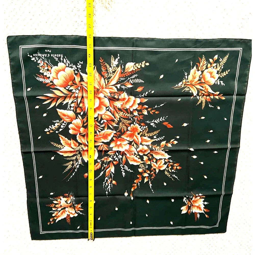 Vintage Isabelle d’Amboise Paris Green Floral Square Scarf 27” French Designer